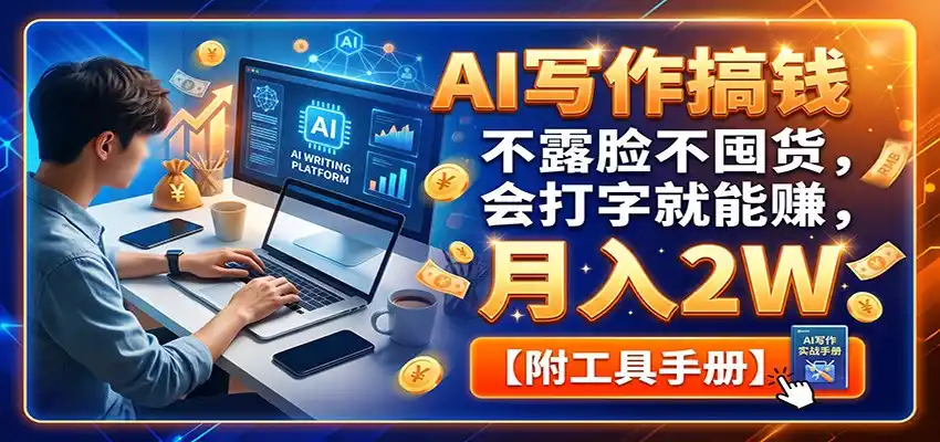 AI写作搞钱：不露脸不囤货，会打字就能赚，月入2W【附工具手册】-云网创