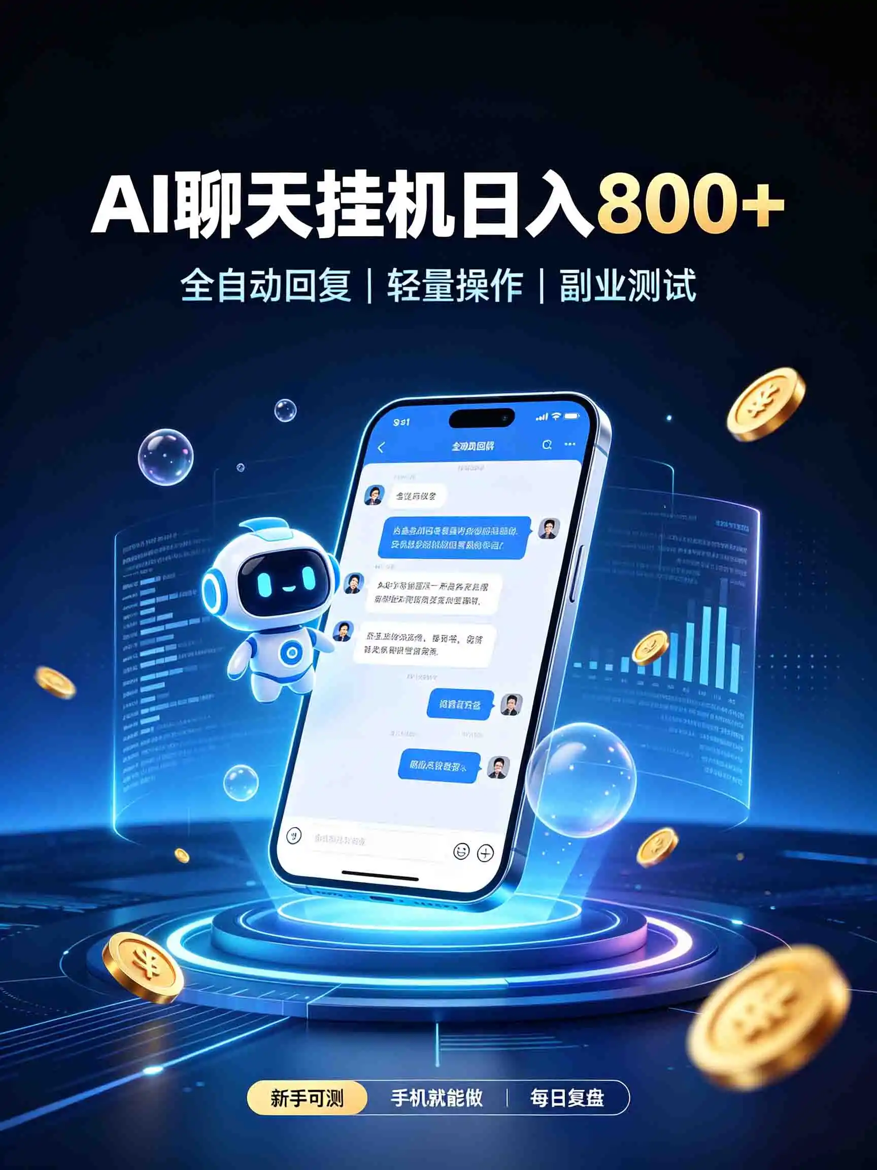 AI聊天挂机，日入800+，适用个人副业，工作室矩阵操作-云网创