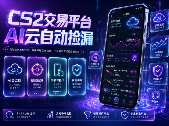 CS2交易平台AI云自动捡漏，多年稳定运行，无需手机，支持任何形式验证，日入300+【揭秘】-云网创